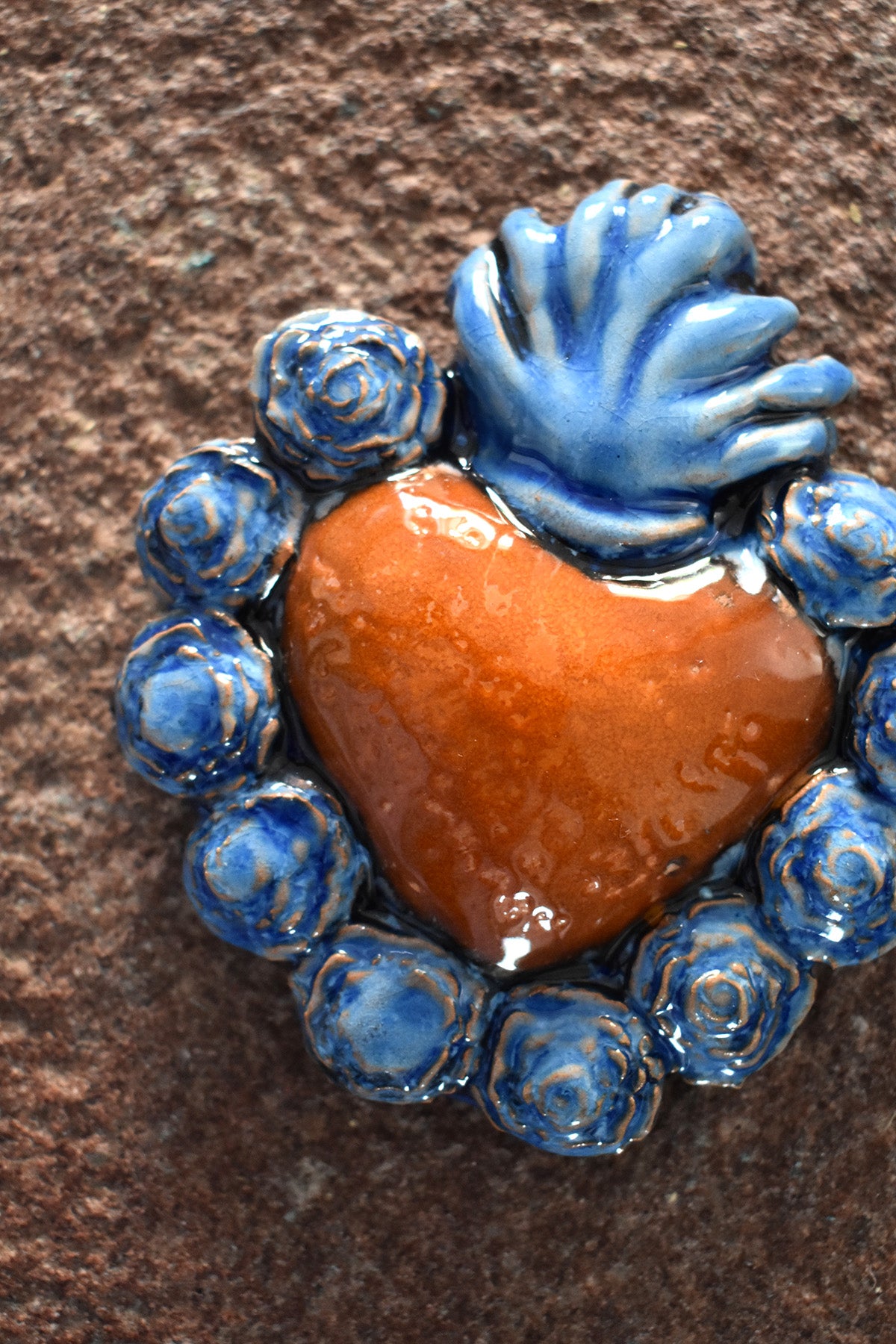Exvoto corazón azul/naranja