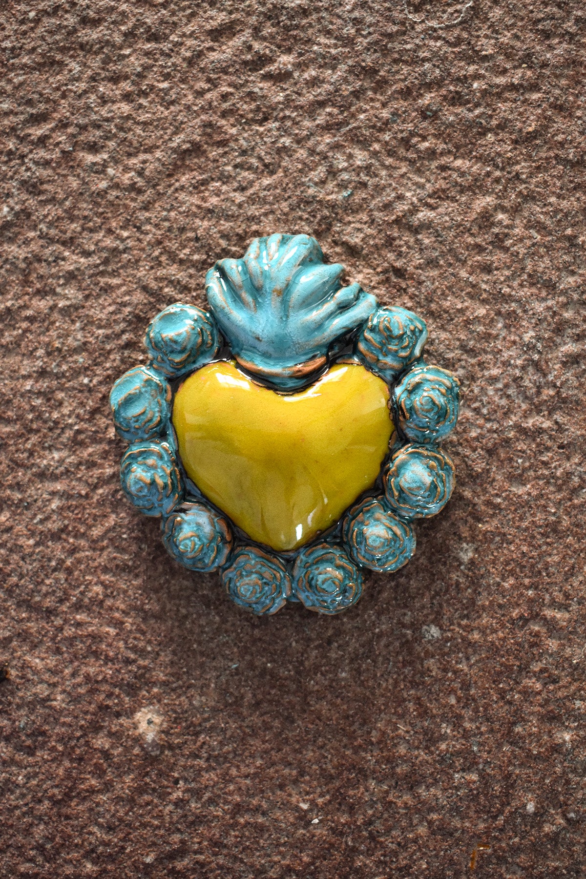 Exvoto corazón turquesa/amarillo