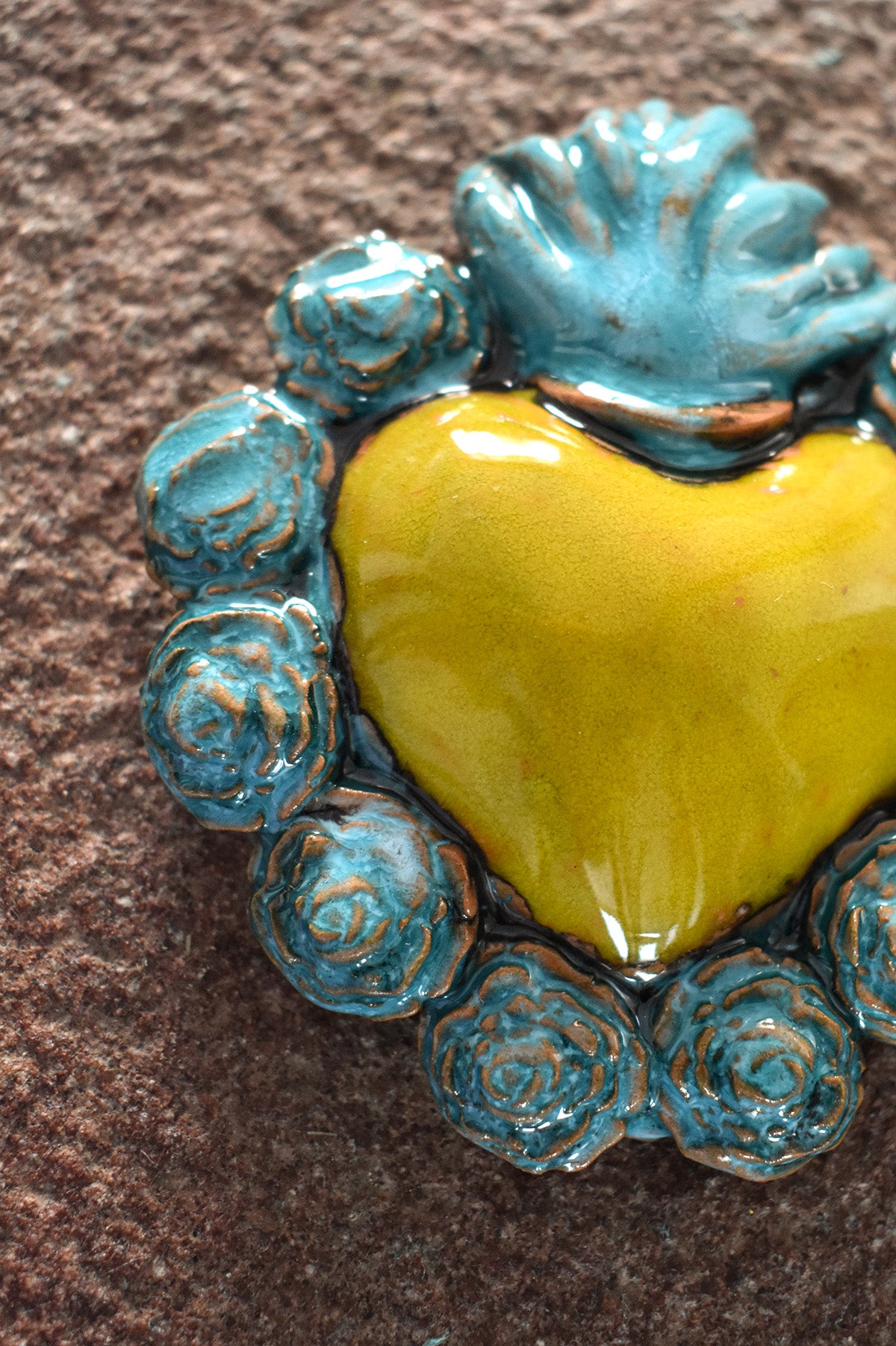 Exvoto corazón turquesa/amarillo