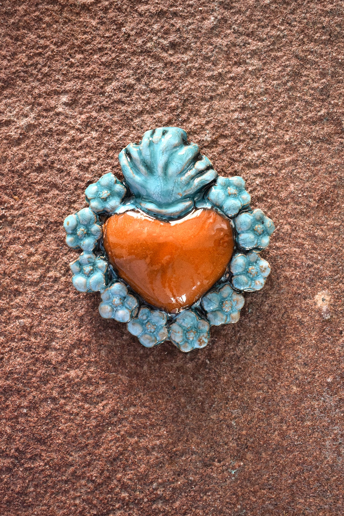 Exvoto corazón turquesa/naranja