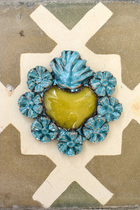 Exvoto corazón turquesa/amarillo II