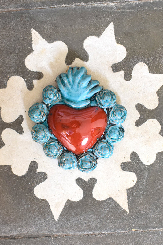 Exvoto corazón turquesa/rojo II